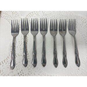 Lot of 7 Oneida FENWAY Dream Glossy Stainless Salad Forks Wm A Rogers Vintage